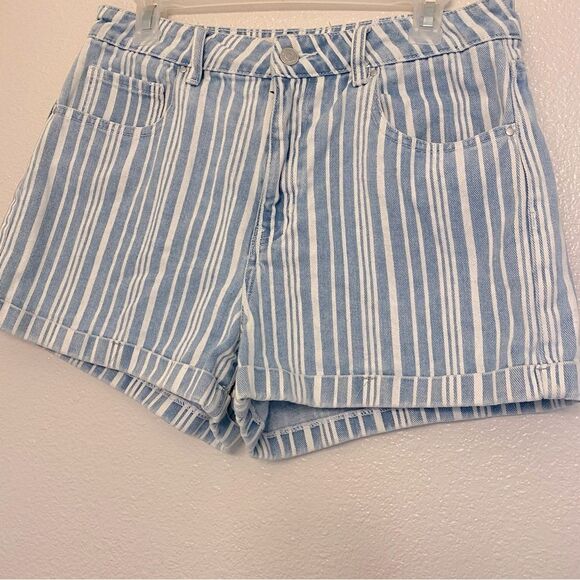 PacSun Denim pin Striped Mom Shorts Pacsun High Rise Cuffed Blue White cotton 29 - Picture 3 of 11